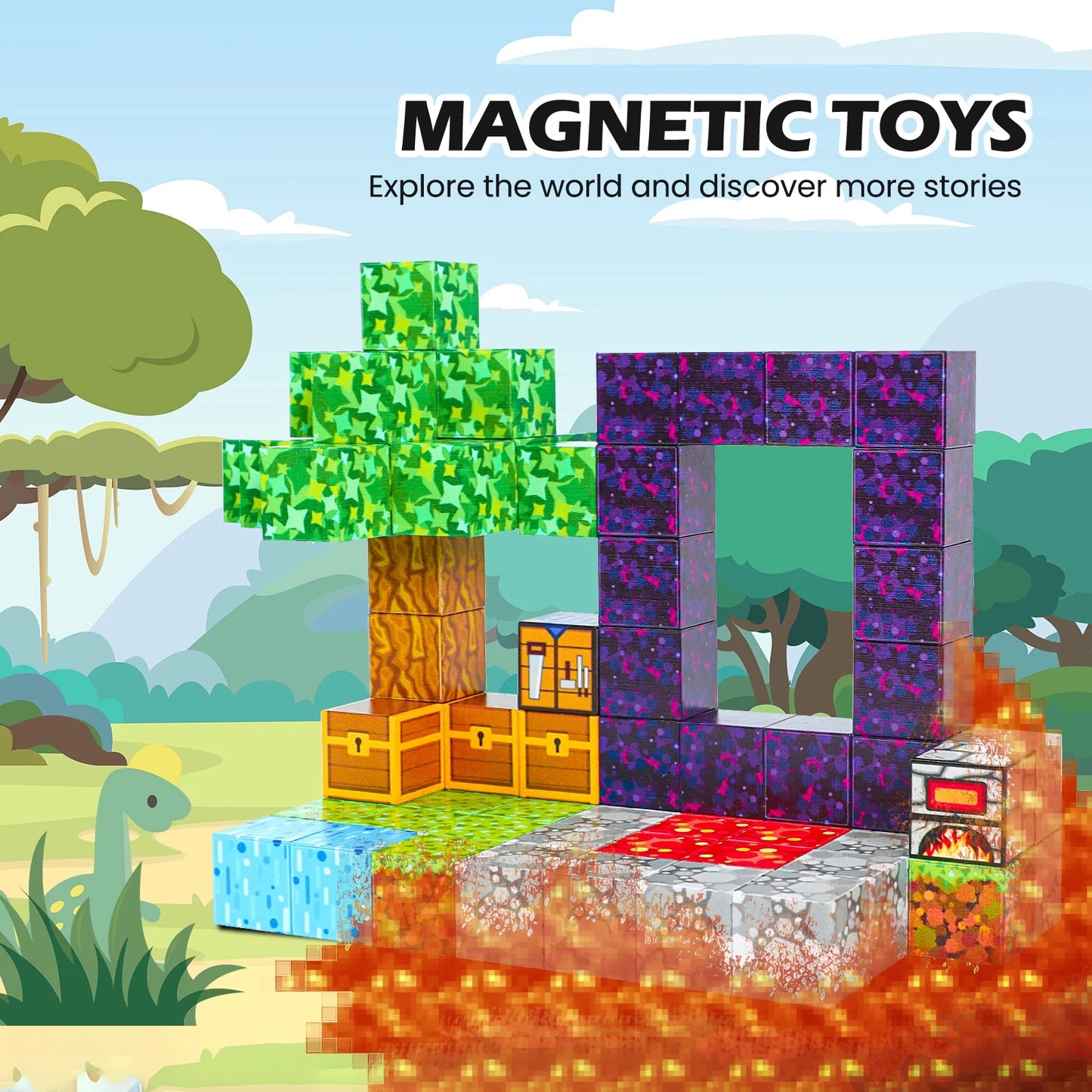 Magnetic Blocks, Build Mine Magnet World Set, 70 Pieces, 3D Magnetic Building Blocks for Kids, STEM Certified | Ages Children to Adult 3+