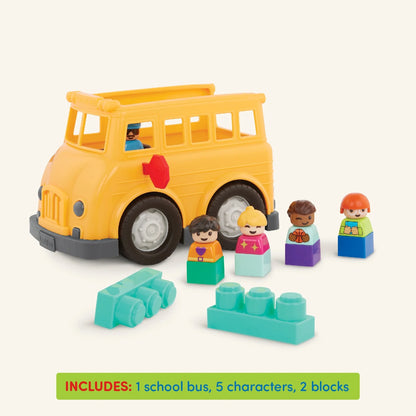 School Bus Toy Vehicle with 2 Blocks and 5 Figurines Bus Play Vehicles, Toddler and Preschool Toys