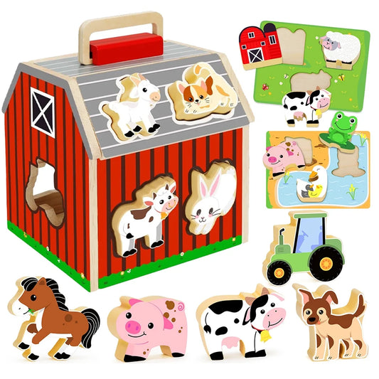 Montessori Toys for 1 Year Old, Wooden Farm Animals Toy for Toddlers 1-3, Learning Educational Toys for 1 2 3 Year Old Boys Girls