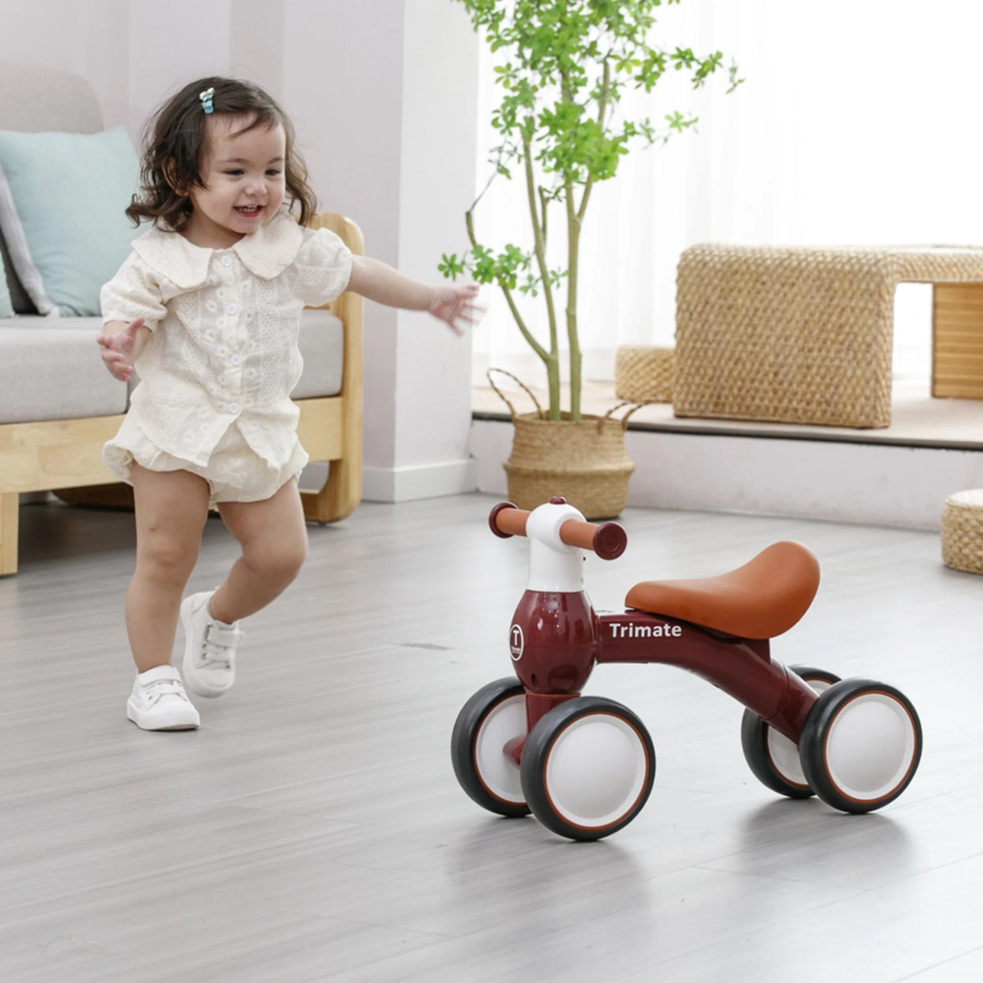 Baby Walker Balance Bike, Wine Red - Perfect Ride-On Toy for 1-Year-Olds, with 4 Wheels, Ideal for Boys and Girls (12-24 Months)