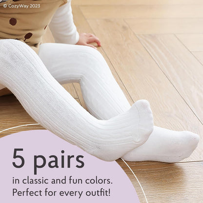 Girls Tights Cotton Cable Knit Footed Pantyhose Baby Toddler Leggings - Pack of 5