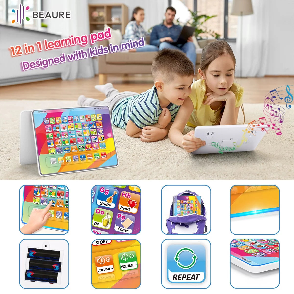 Learning Pad ABC Words Numbers Music Educational Tablet for Preschool Children Toddler Toys Age 1-3