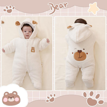 Newborn Fleece Footie Jumpsuit Hooded Warm Thicken Winter Outwear Snowsuit for Baby Girls and Boys