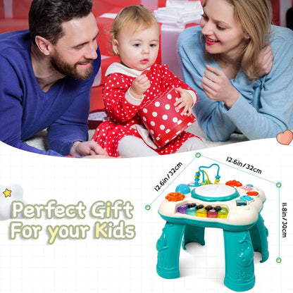 Musical Learning Table,  Infant Toddler Activity Center Baby Toys for Boys and Girls, Musical Educational Learning Table for 6 to 36 Months Year Old, Green