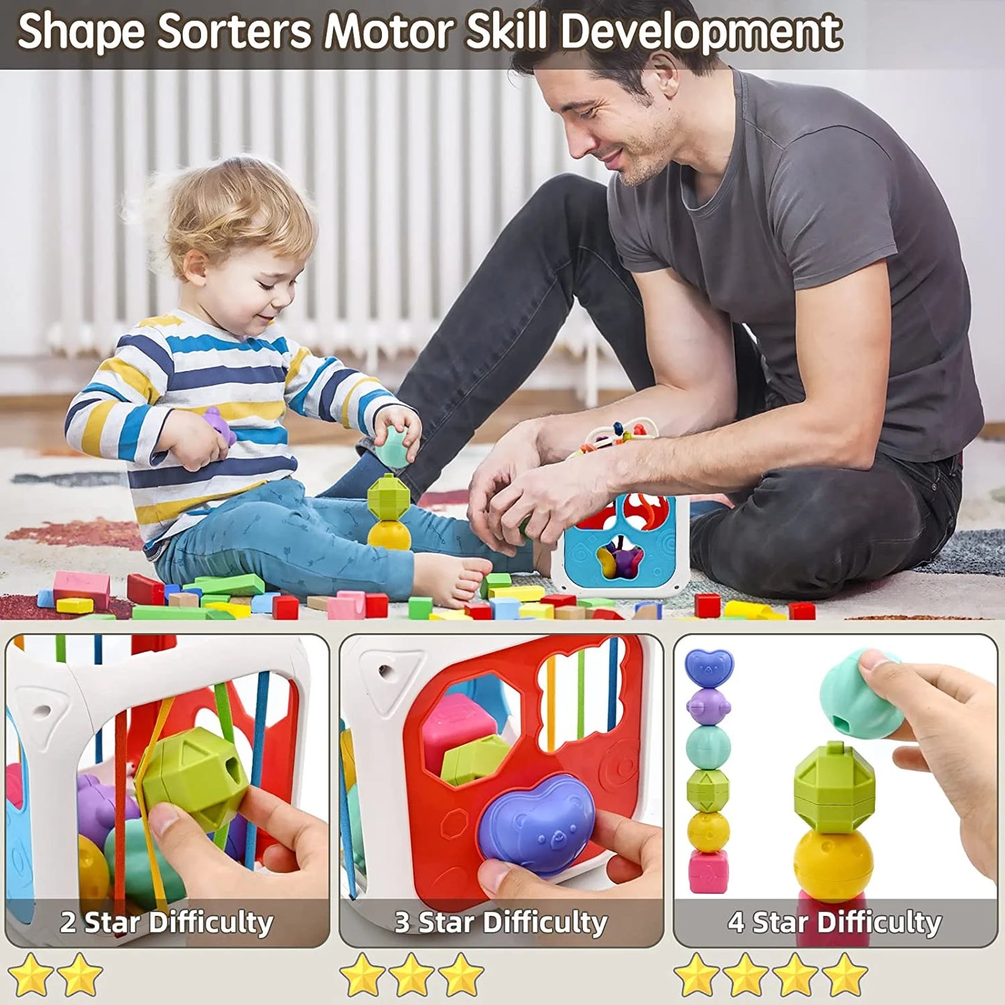 Toddler Toys Gifts for 1 2 3 4 Years Old Girls Boys,Montessori Activity Cube Toy Set,Shape Sorting and Stacking Toy for Toddlers 1-3, Learning Educational Toys