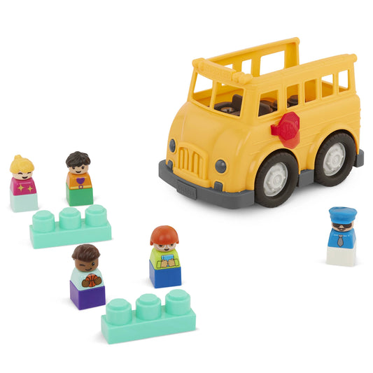 School Bus Toy Vehicle with 2 Blocks and 5 Figurines Bus Play Vehicles, Toddler and Preschool Toys