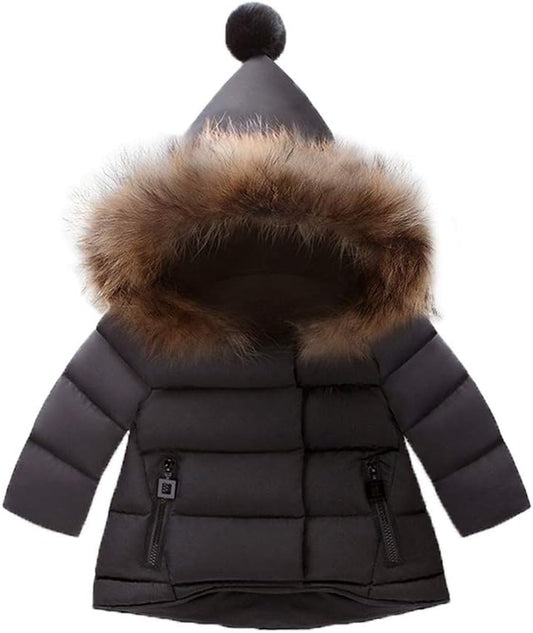 Baby Boys Girls down Jacket Toddler Winter Warm Puffer down Coat Cotton Hooded Fur Snowsuit