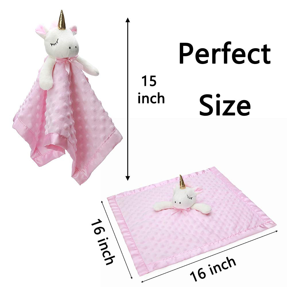 Unicorn Loveys for Babies Soft Plush Pink Security Blanket for Girls Snuggle Toy Stuffed Animal Lovies for Babies Baby Girl Gifts for Newborn, Infant and Toddler, 16 Inch