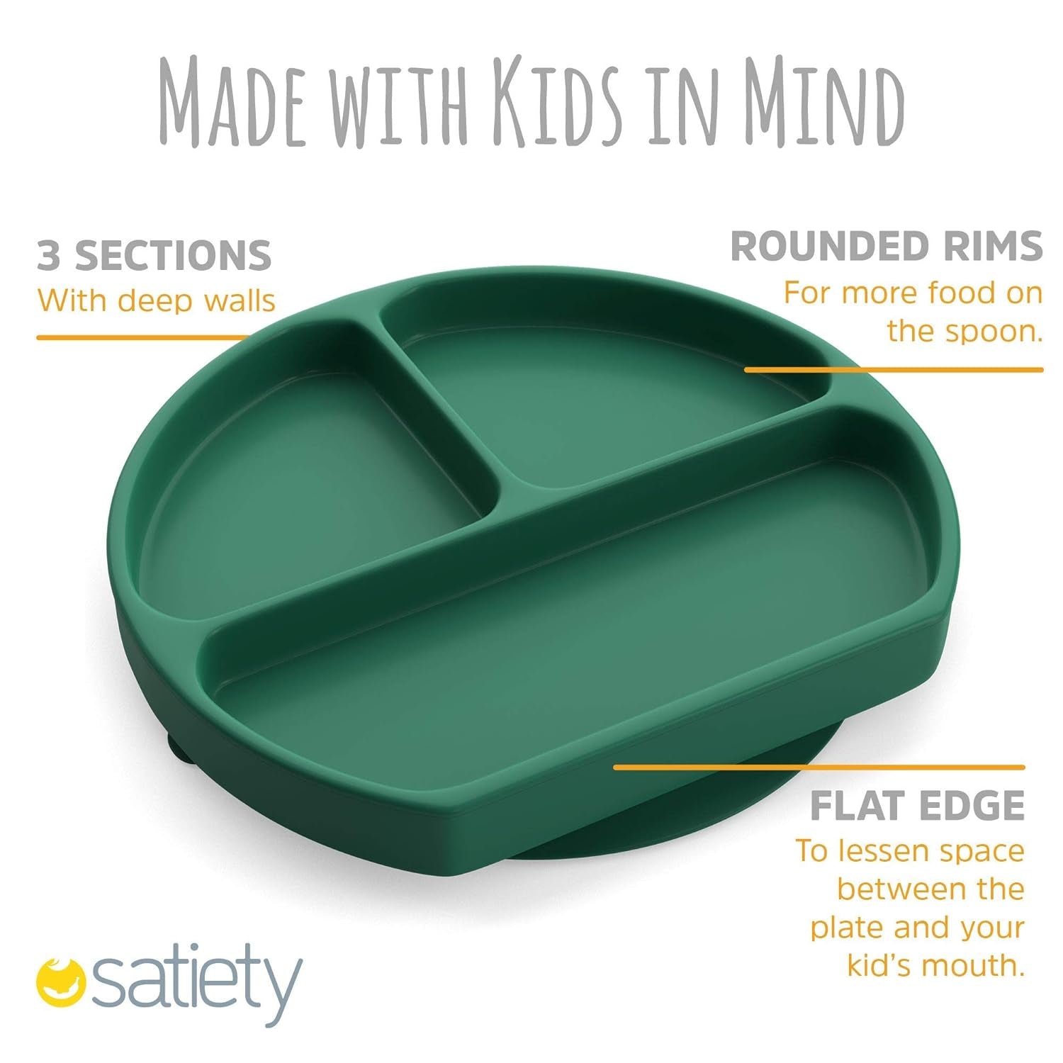 Professional Silicone Toddler Suction Plates - 100% Food-Grade, Microwave & Dishwasher Safe, Green