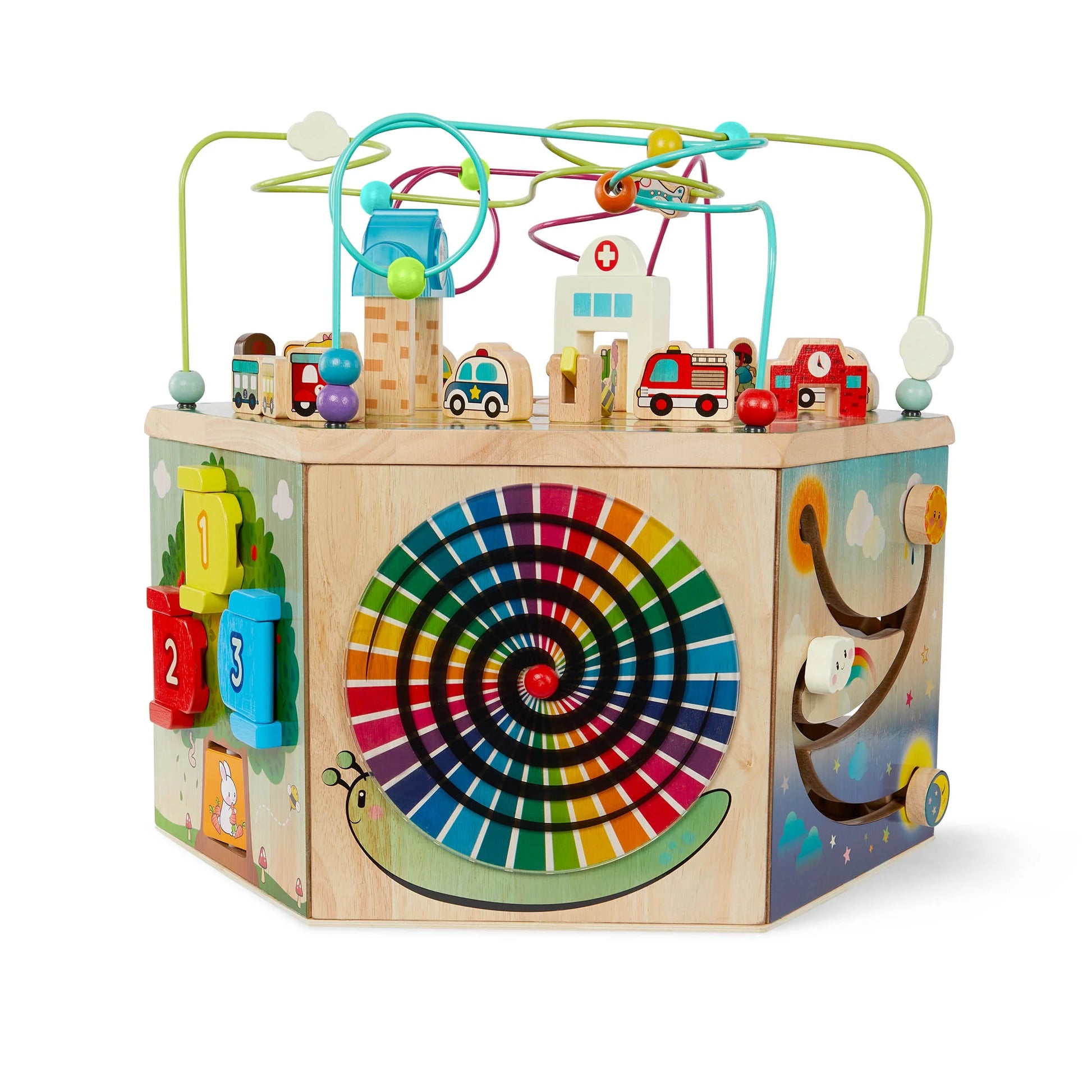 Curiocity Wooden Activity Center with 7 Sides and Bead Maze, Baby and Toddler Toys