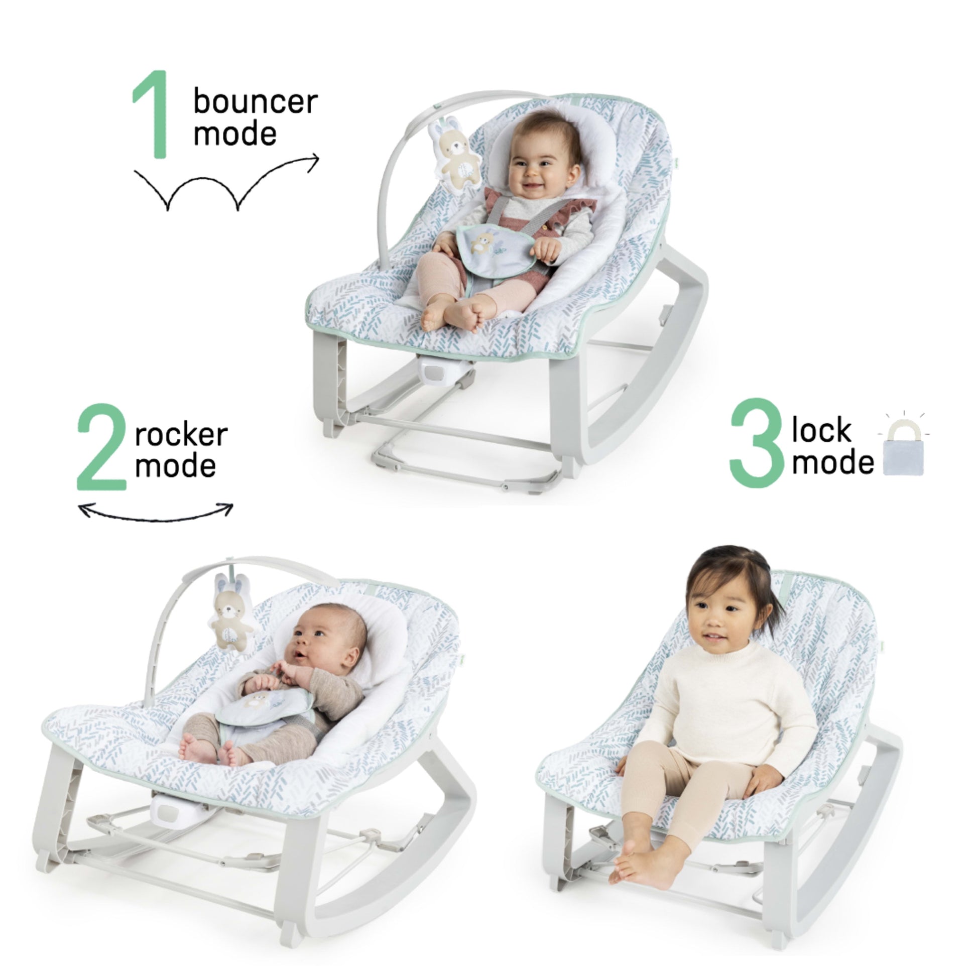 Keep Cozy 3-In-1 Vibrating Infant & Toddler Baby Bouncer and Rocker Chair, Gray