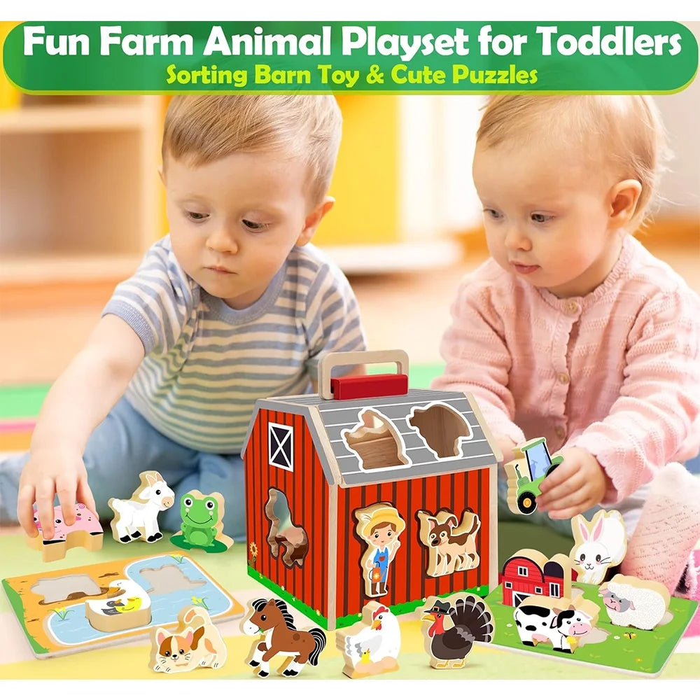 Montessori Toys for 1 Year Old, Wooden Farm Animals Toy for Toddlers 1-3, Learning Educational Toys for 1 2 3 Year Old Boys Girls