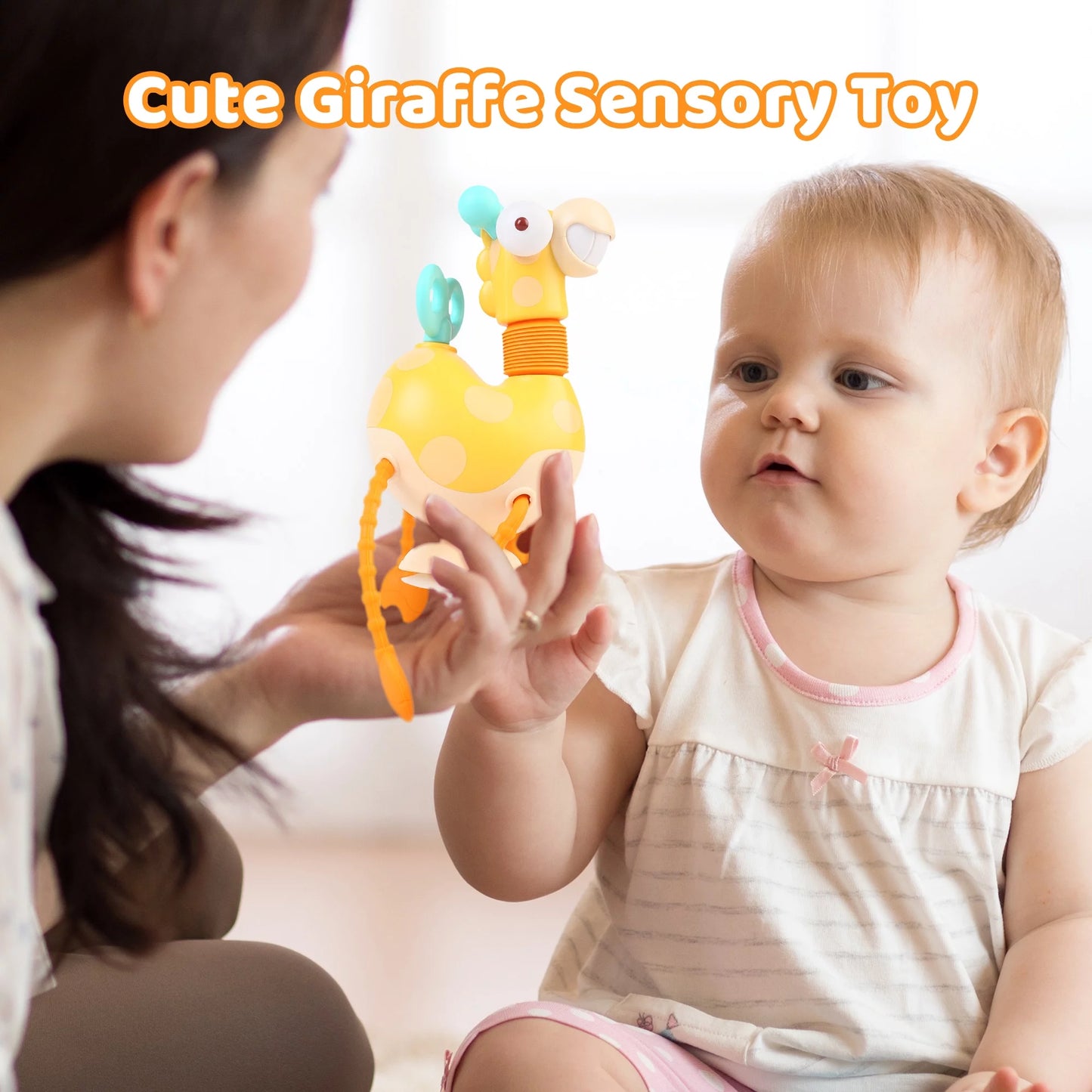 Baby Sensory Toys, Montessori Silicone Giraffe Pull String Toys for Infant, Toddler