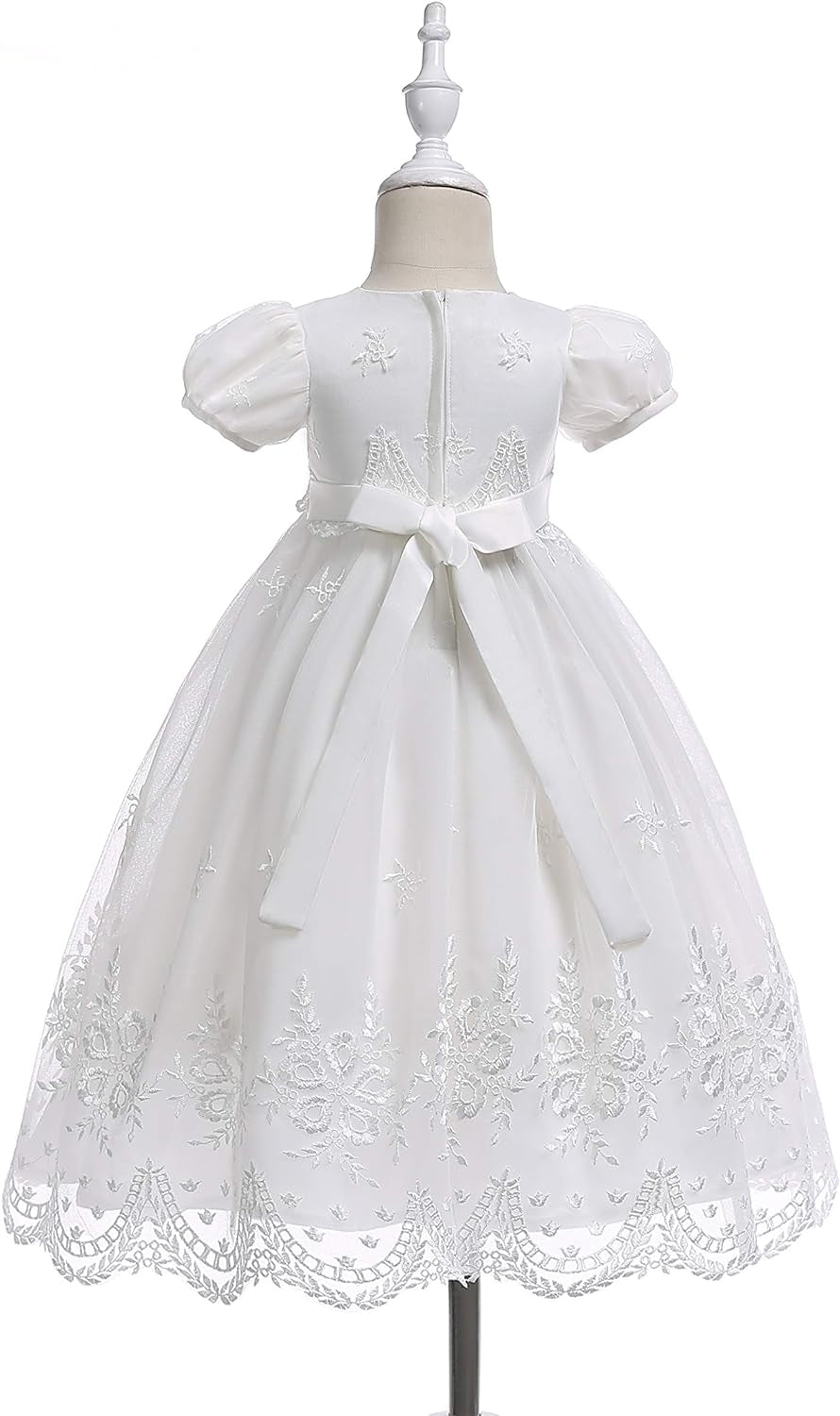 Baby-Girls Newborn Satin Christening Baptism Floral Embroidered Dress Gown Outfit