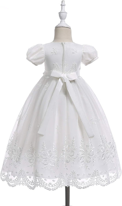 Baby-Girls Newborn Satin Christening Baptism Floral Embroidered Dress Gown Outfit