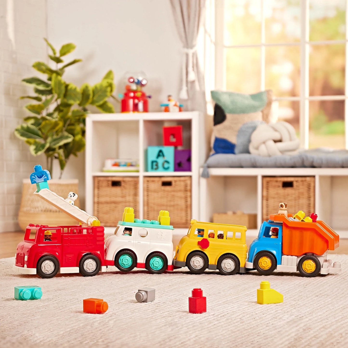 School Bus Toy Vehicle with 2 Blocks and 5 Figurines Bus Play Vehicles, Toddler and Preschool Toys