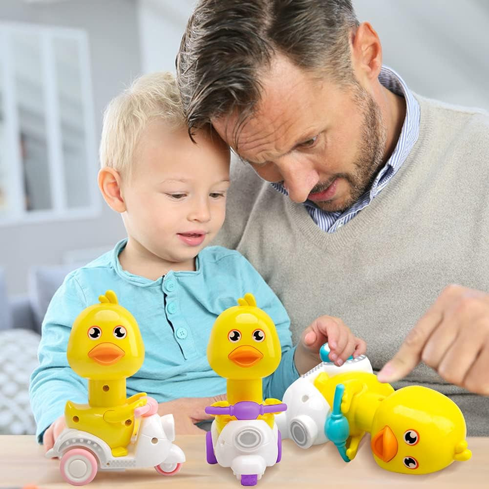 Toys Car Baby Toddler Pull Back Toy Cars Push and Go Yellow Motorcycle Duck Friction Powered Cars Vehicles for Boys Girls Kids Children Gift(2Pack)