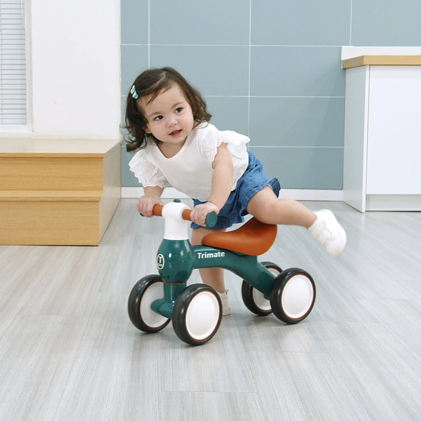 Baby Walker Balance Bike, Green - Perfect Ride-On Toy for 1-Year-Olds, with 4 Wheels, Ideal for Boys and Girls (12-24 Months)