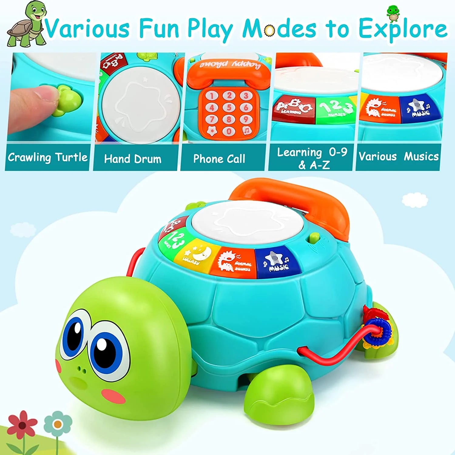 Baby Toys for 6 12 Months, Light & Sound Musical Turtle Crawling Toys for 1 Year Old Boys Girls, Baby Toys for 12-24 Months, Toddler Learning Toys for 1 2 3 Year Old Boys Girls