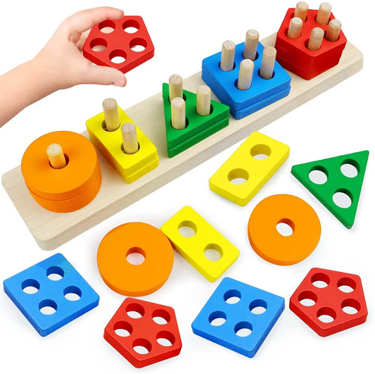 Montessori Toys for 1 to 3-Year-Old Boys Girls Toddlers, Wooden Sorting & Stacking Toys for Toddlers and Kids Preschool, Educational Toys