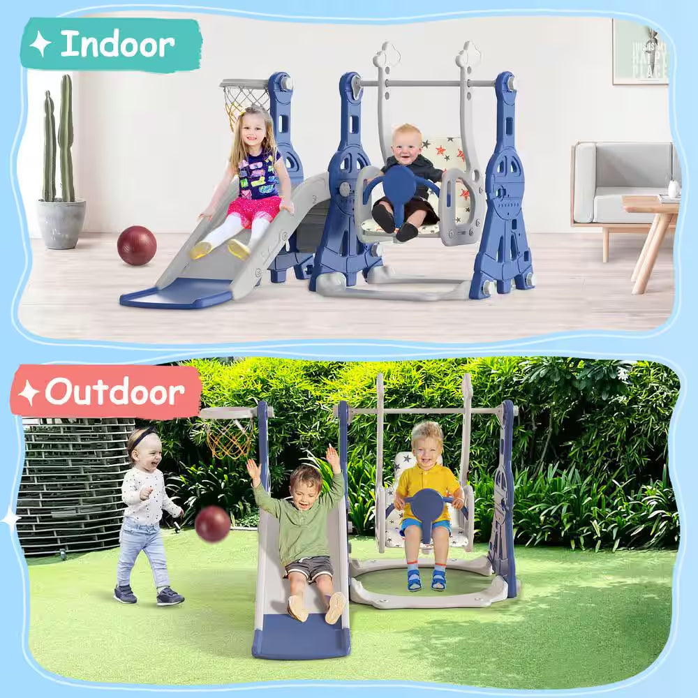 Aarav 5 Ft. Blue 4-In-1 Toddler Slide and Swing Set Kid Slide Indoor Outdoor Slide Toddler Playset Toddler Playground