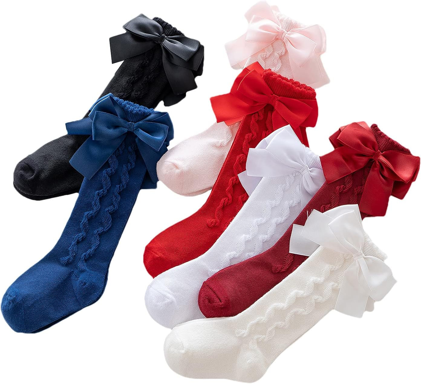 Baby Girls Knee High Socks Bow Long Stockings Infants Toddlers Ruffled Socks