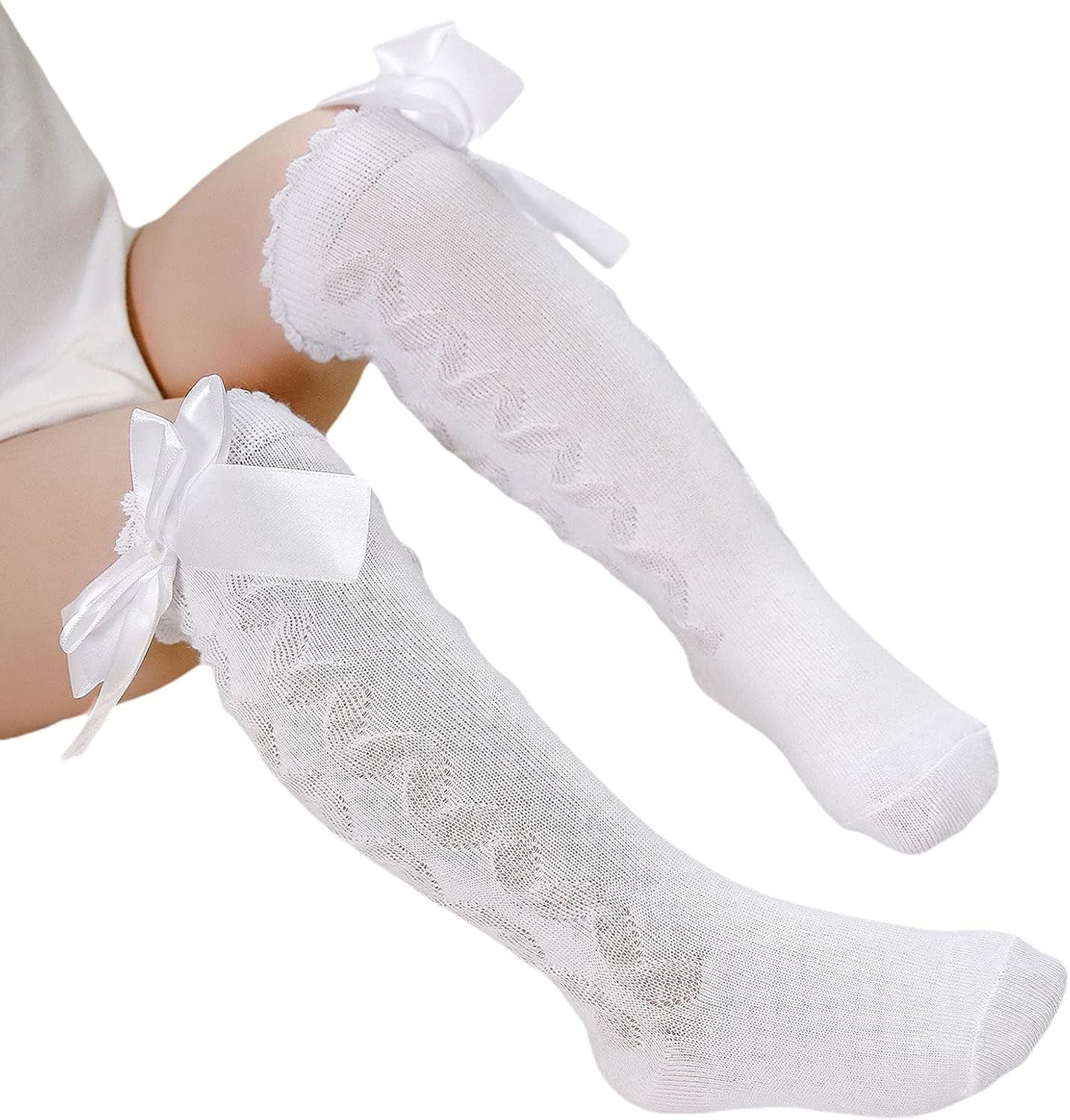 Baby Girls Knee High Socks Bow Long Stockings Infants Toddlers Ruffled Socks