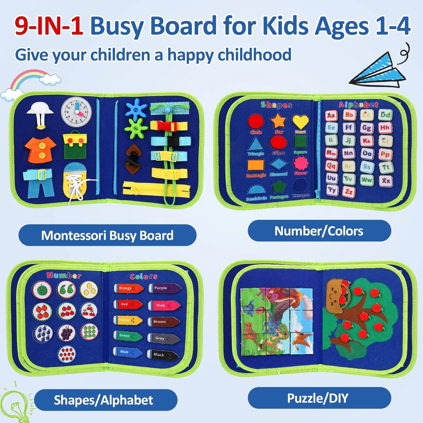 Busy Board, Toddler Toys Ages 1 2 3 4-Busy Book, Montessori Toys for 1 2 3 4 Year Old, Educational Learning Toys for Learning Fine Motor Skills, Christmas Birthday Gifts for Boy Girls