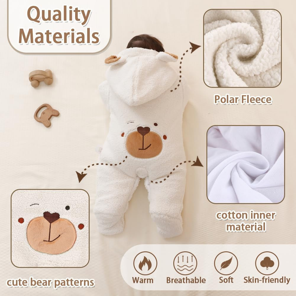 Newborn Fleece Footie Jumpsuit Hooded Warm Thicken Winter Outwear Snowsuit for Baby Girls and Boys