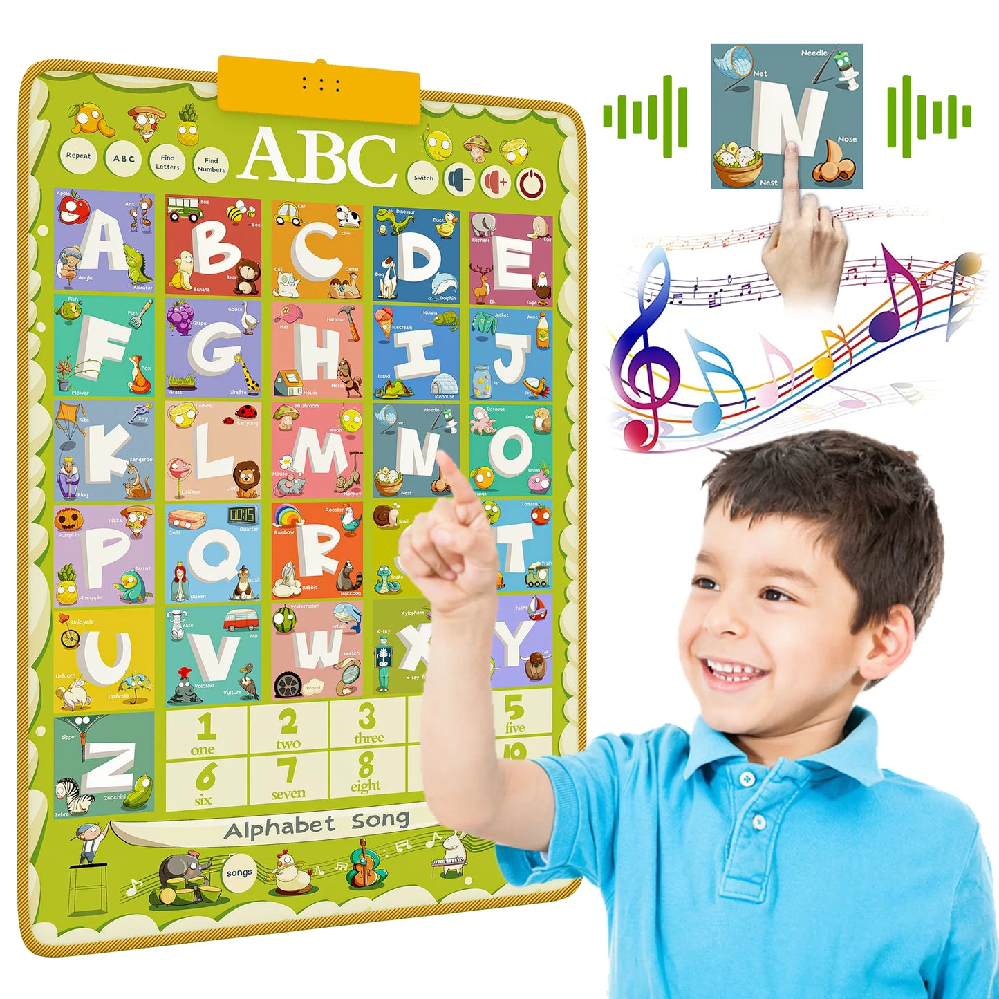 Talking Alphabet Poster for Toddlers - English ABC Learning for Toddlers, Numbers, Colors, Songs, Aurism Toy Educational Toys for 3 Year Old Kids