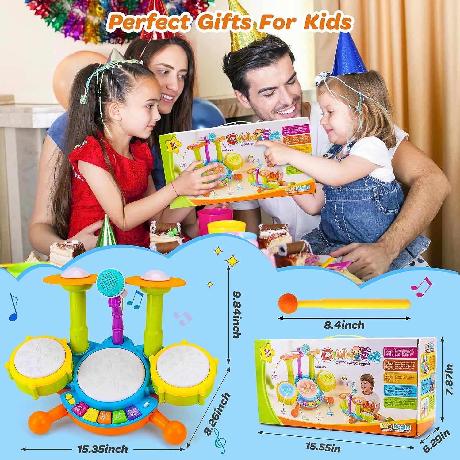 Musical Toys for 1 Year Old, Drum Sets for Toddlers 1-3, Baby Learning Toys for 2-5 Years, Light Uptoy for Girls Boys Birthday Gift