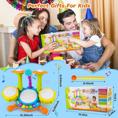 Musical Toys for 1 Year Old, Drum Sets for Toddlers 1-3, Baby Learning Toys for 2-5 Years, Light Uptoy for Girls Boys Birthday Gift