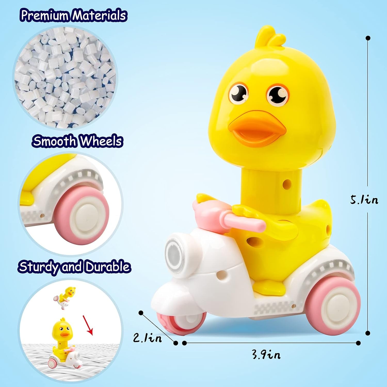 Toys Car Baby Toddler Pull Back Toy Cars Push and Go Yellow Motorcycle Duck Friction Powered Cars Vehicles for Boys Girls Kids Children Gift(2Pack)