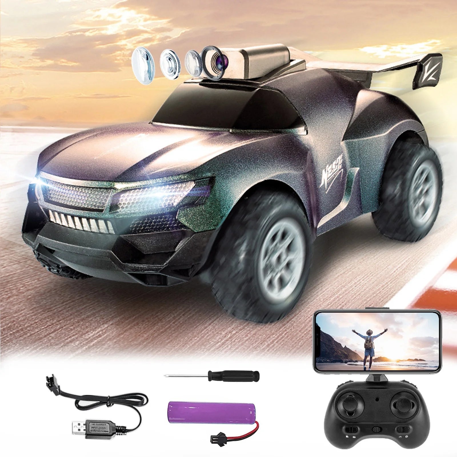 Toy Car Clearance Sale with HD 1080P Camera, 2.4Ghz Remote Control Car Speed Adjustable Electric High Speed Vehicle with Colorable Shells for Kids Adults Gifts FPV RC Car