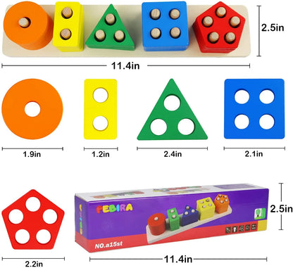 Montessori Toys for 1 to 3-Year-Old Boys Girls Toddlers, Wooden Sorting & Stacking Toys for Toddlers and Kids Preschool, Educational Toys