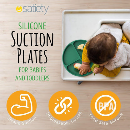 Professional Silicone Toddler Suction Plates - 100% Food-Grade, Microwave & Dishwasher Safe, Green