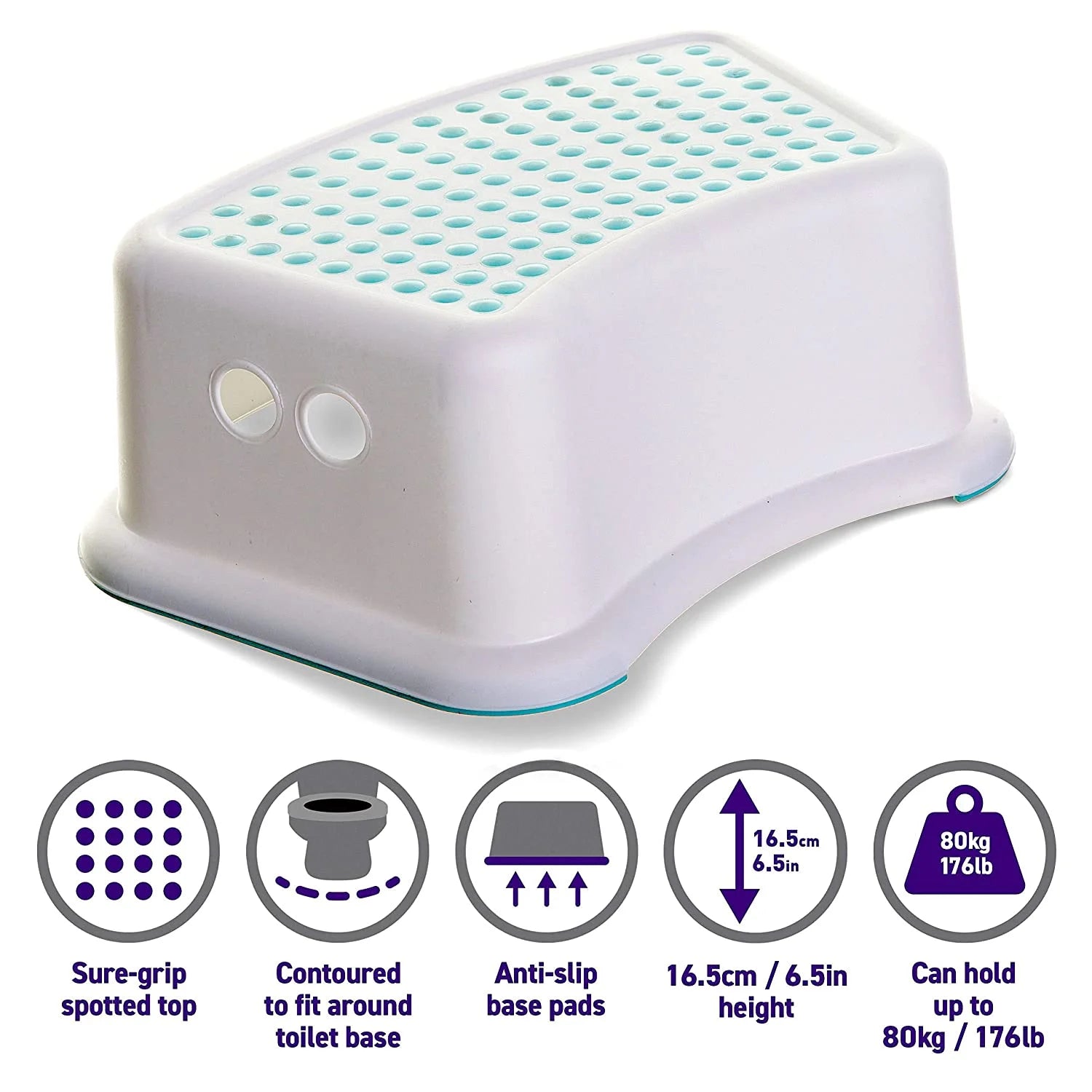 1-Step Stool for Toddlers with Anti-Slip Rubber Dots Aqua