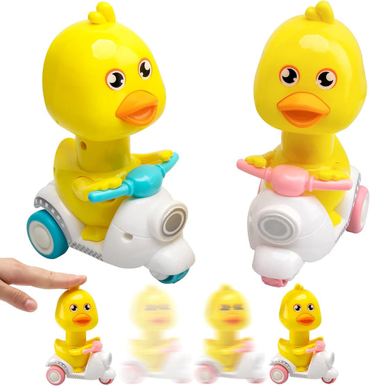 Toys Car Baby Toddler Pull Back Toy Cars Push and Go Yellow Motorcycle Duck Friction Powered Cars Vehicles for Boys Girls Kids Children Gift(2Pack)