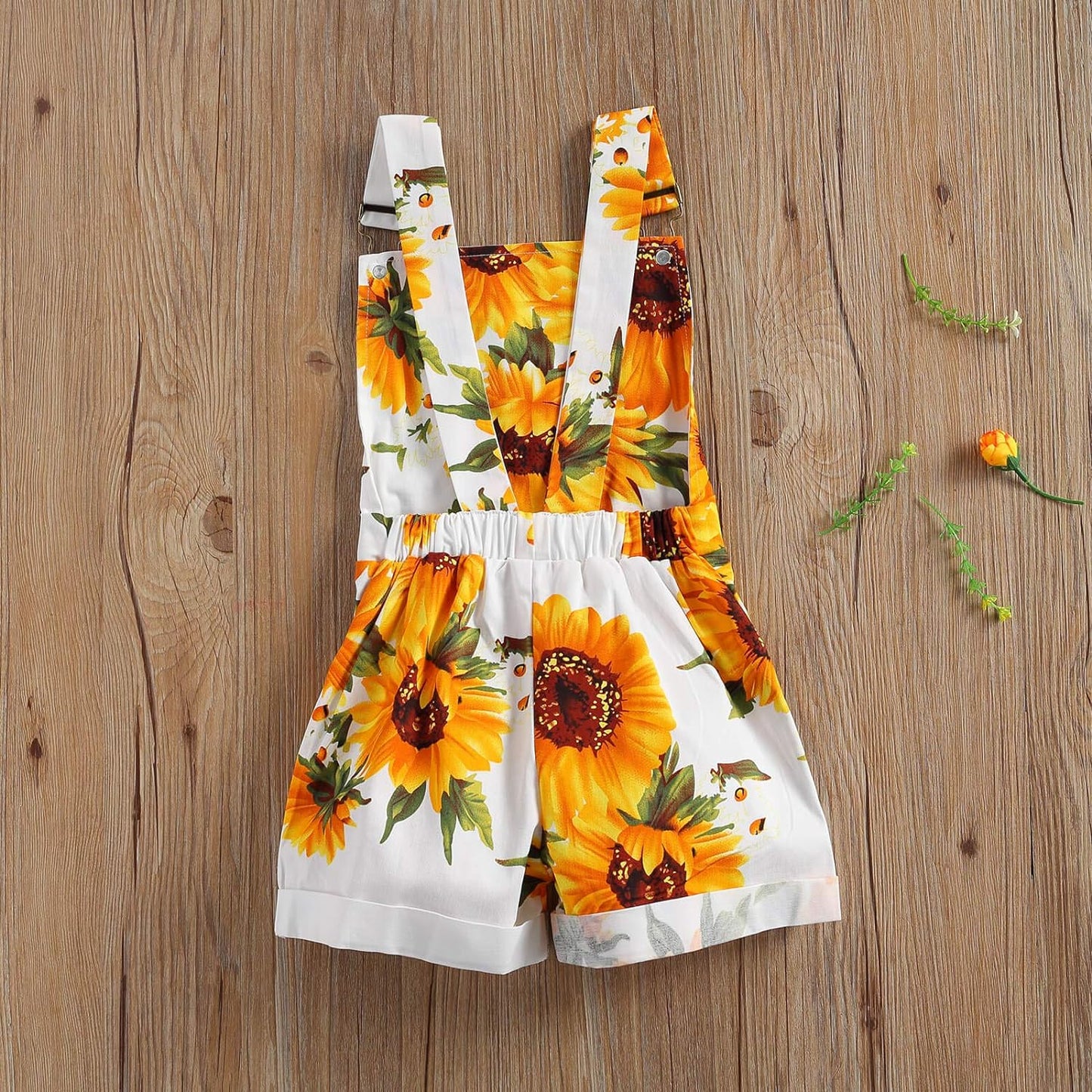 Toddler Baby Girl Sunflower Print Overalls Shorts with Pocket Suspender Trousers Cute Summer Clothing Outfit