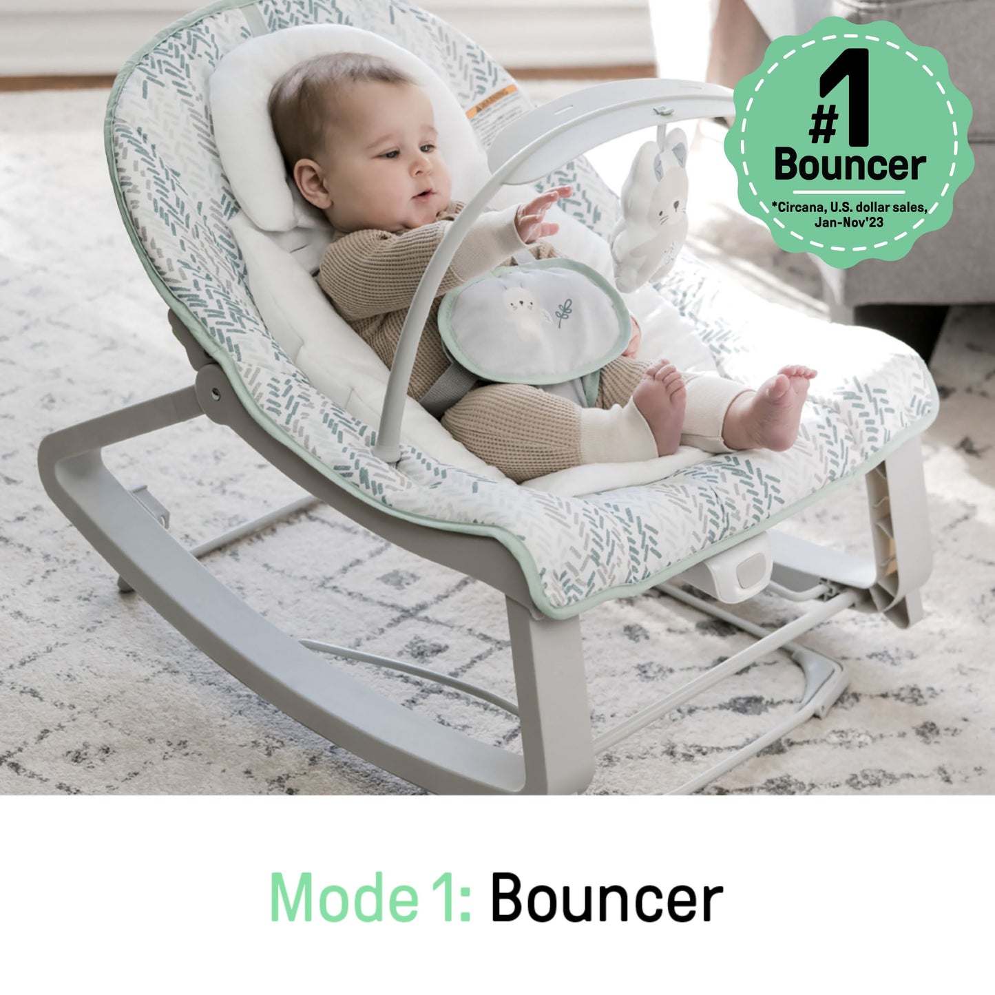 Keep Cozy 3-In-1 Vibrating Infant & Toddler Baby Bouncer and Rocker Chair, Gray