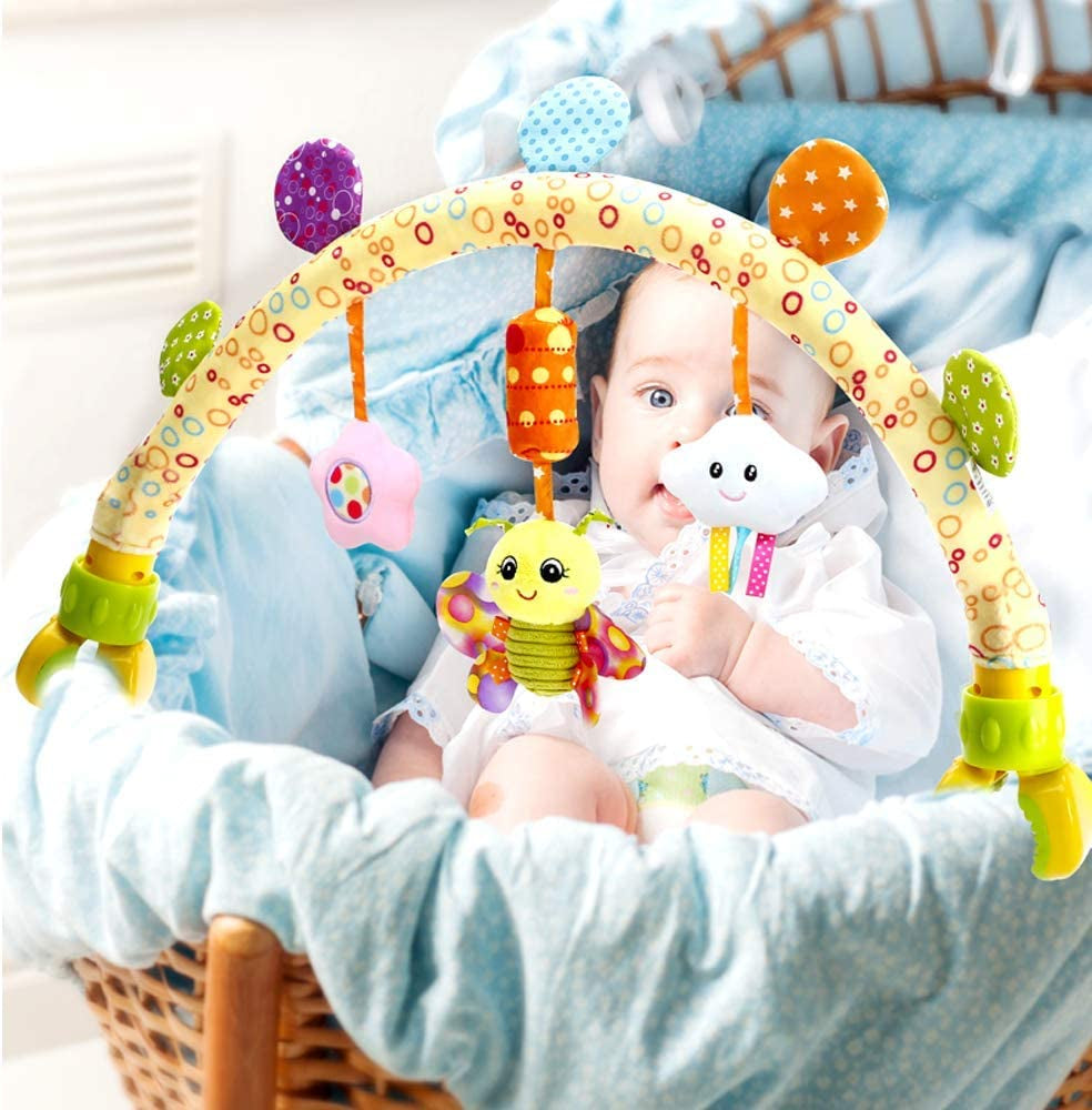 Travel Arch Bassinet Toys for Infant & Toddlers, Baby Crib Stroller Accessory & Pram Activity Bar Toy for Senses and Motor Skills Development Indoor and Outdoor