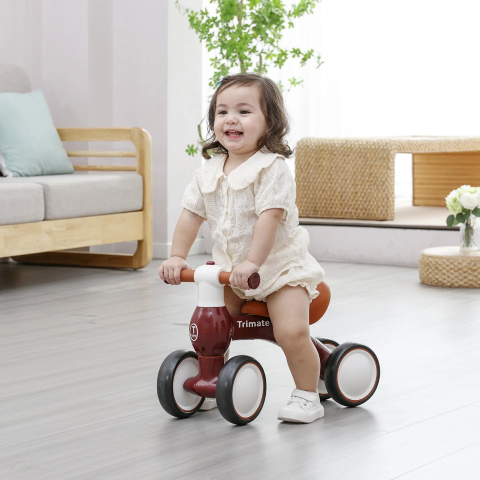 Baby Walker Balance Bike, Wine Red - Perfect Ride-On Toy for 1-Year-Olds, with 4 Wheels, Ideal for Boys and Girls (12-24 Months)