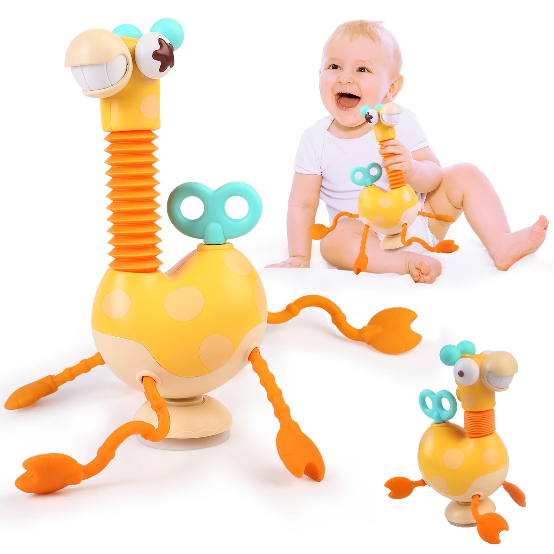 Baby Sensory Toys, Montessori Silicone Giraffe Pull String Toys for Infant, Toddler