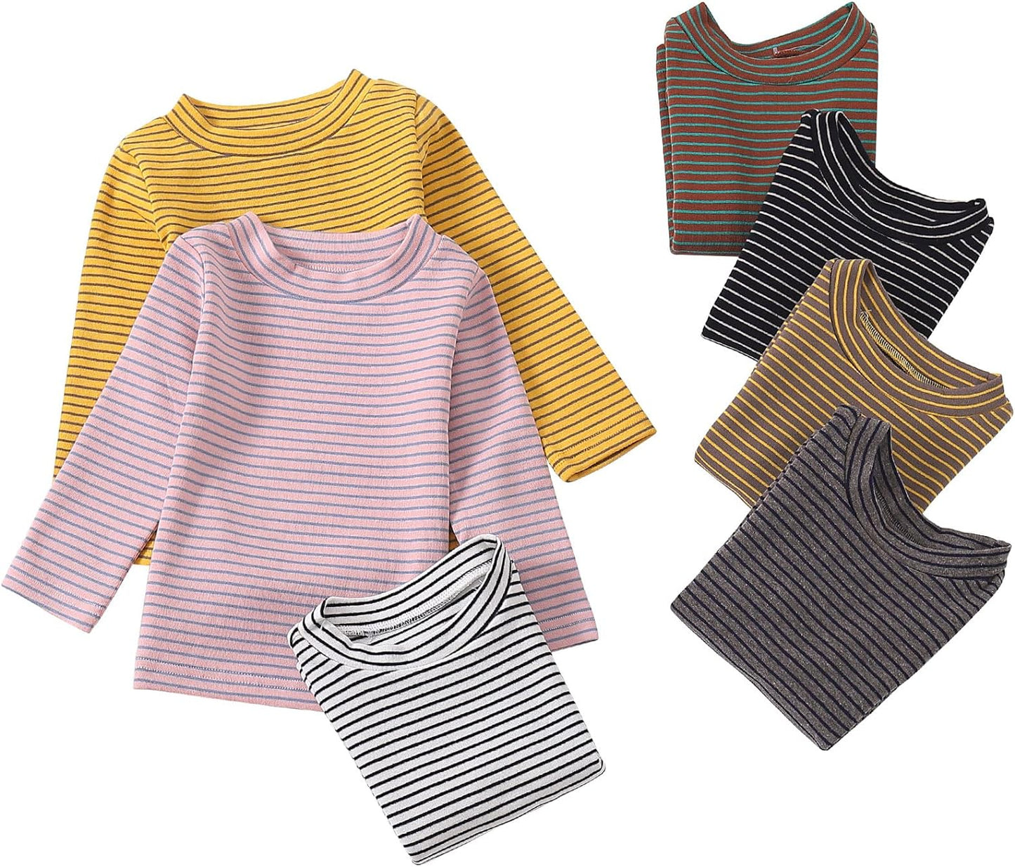 Baby Toddlers Long Sleeve Tee Shirts Little Kids Cotton Striped Crew Neck Tops (6Months-7Years)