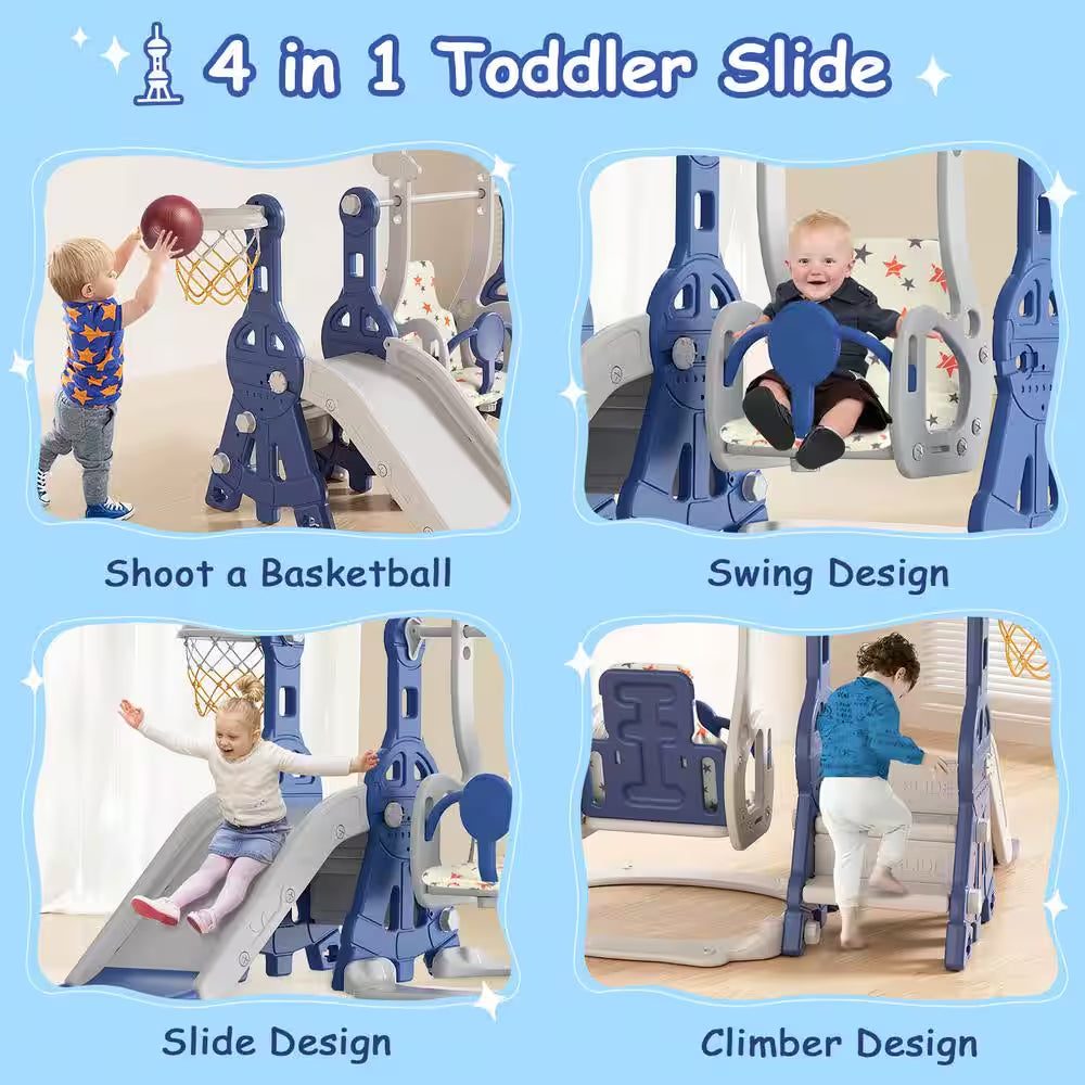 Aarav 5 Ft. Blue 4-In-1 Toddler Slide and Swing Set Kid Slide Indoor Outdoor Slide Toddler Playset Toddler Playground