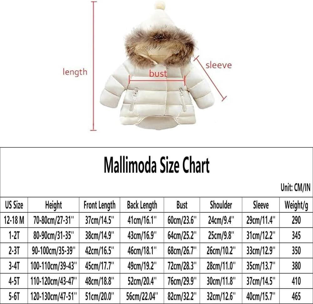 Baby Boys Girls down Jacket Toddler Winter Warm Puffer down Coat Cotton Hooded Fur Snowsuit