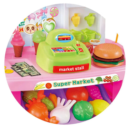 Supermarket Play Set 3 In1 Kitchen Set for Kids Pink 110 Pcs for Toddlers Girls +3