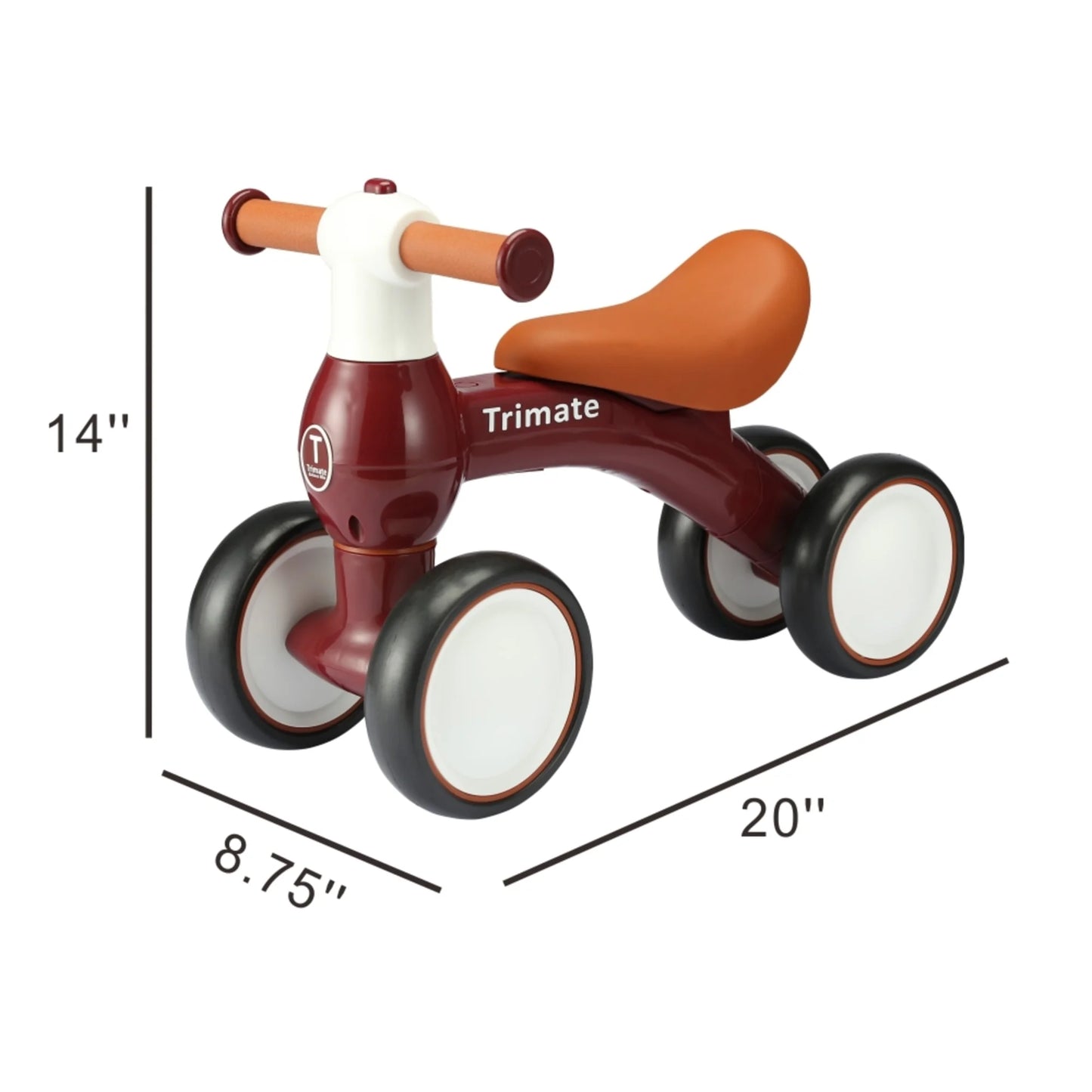 Baby Walker Balance Bike, Wine Red - Perfect Ride-On Toy for 1-Year-Olds, with 4 Wheels, Ideal for Boys and Girls (12-24 Months)