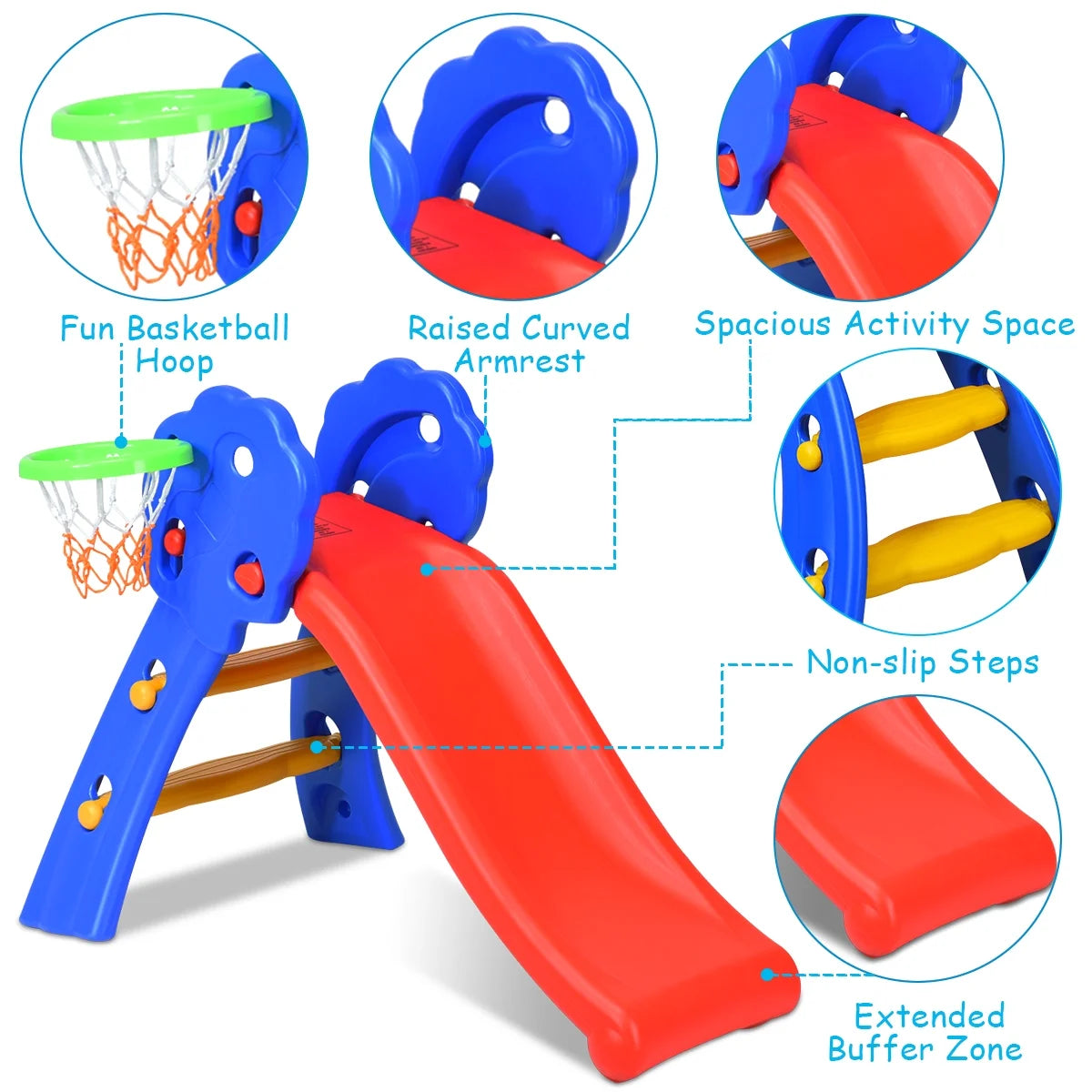 Children Kids Toddlers Folding Slide with Bask