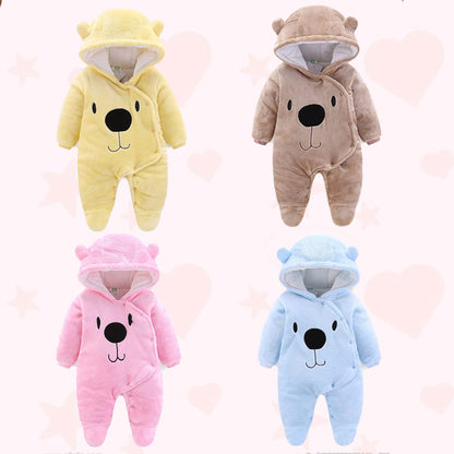 Newborn Baby Cartoon Bear Snowsuit Infant Jumpsuit Footie Romper Winter Coat Romper